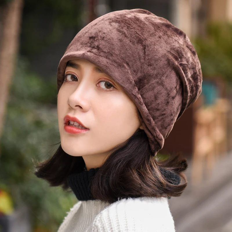 Fashion Women Beanie Hat Casual Solid Color Hats For Female Spring Autumn Skullies Winter Cap Scarf 4 Way To Wear Bonnet Gorro - Color: Coffee