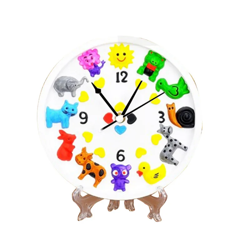 

New Style Children Summer Day Indoor Creative Handmade DIY Hand-Painted round Plates Gypsum Clock Coloured Drawing Set