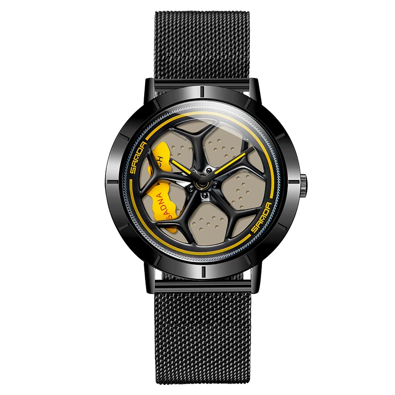SANDA, модные новые мужские часы, сталь, Милан, с сетчатым ремешком, кварцевые наручные часы, жизнь, водонепроницаемые, в форме колеса, с циферблатом, подарок, часы 1022 - Цвет: Black