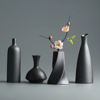 

Modern Ceramic Vase creative black Tabletop Vases thydroponic containers flower pot Home Decor crafts Wedding decoration