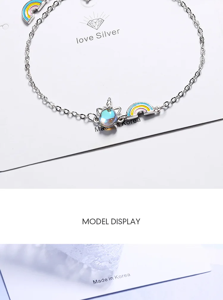 Изысканный красочный единорог Радуга модный браслет женский дизайн многоцветный Лунный Камень Серебряный браслет-цепочка ювелирные изделия подарок для девочек