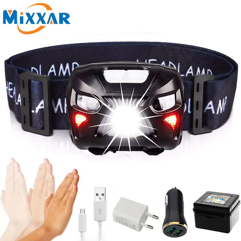 

RUZK5 Mini Rechargeable LED Headlamp 3000Lm Body Motion Sensor Headlight Camping Flashlight Head Light Torch Lamp With USB