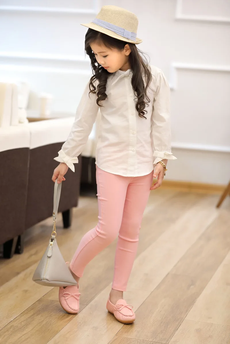 Обтягивающие леггинсы для маленьких девочек; Детские узкие Джеггинсы ярких цветов; Детские обтягивающие брюки; штаны для девочек; одежда для детей 3-12 лет - Цвет: Light Pink