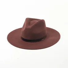 Classical Pure Wool Felt Hat for Women Wide Brim Fedora Hat Simple PU leather Band Fall Winter Hat Coffee Black Derby Church Hat