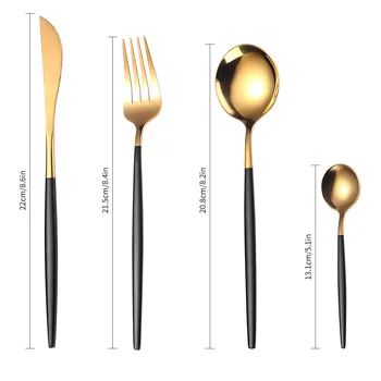 Gold Dinnerware Set Stainless Steel Tableware Set Knife Fork Spoon Luxury Cutlery Set Gift Box Flatware Dishwasher Safe 4