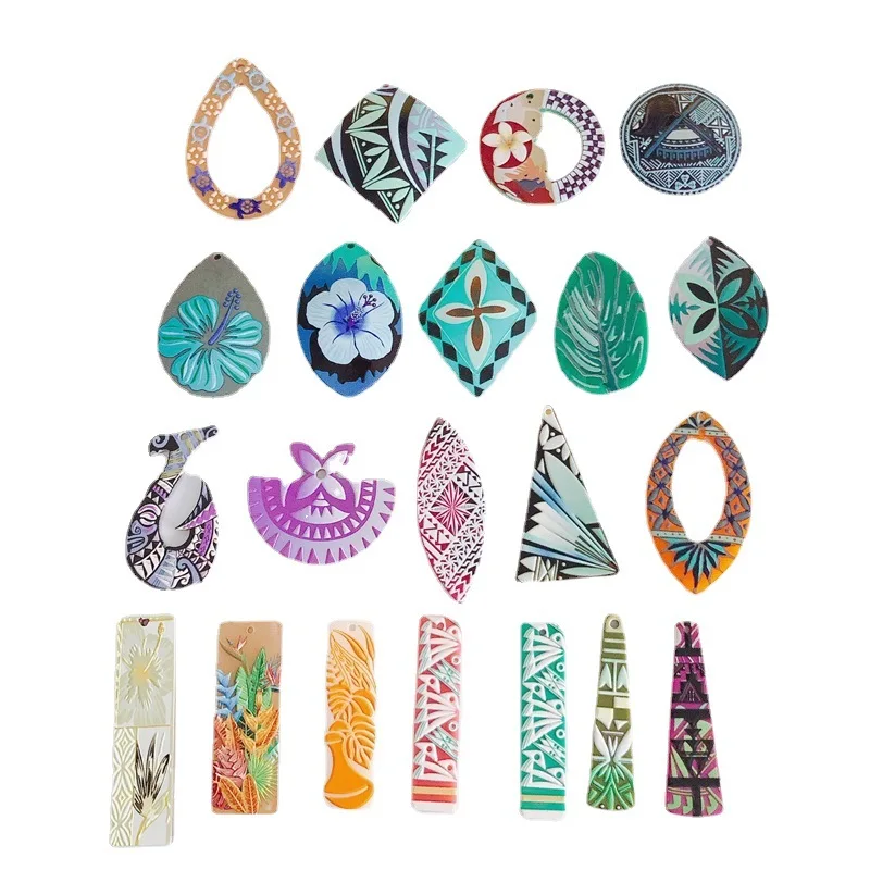 

20pcs DIY Jewelry Accessories Acrylic Resin Embossed Printing Pattern Material Geometry Floral Earring Necklace Pendant Charms