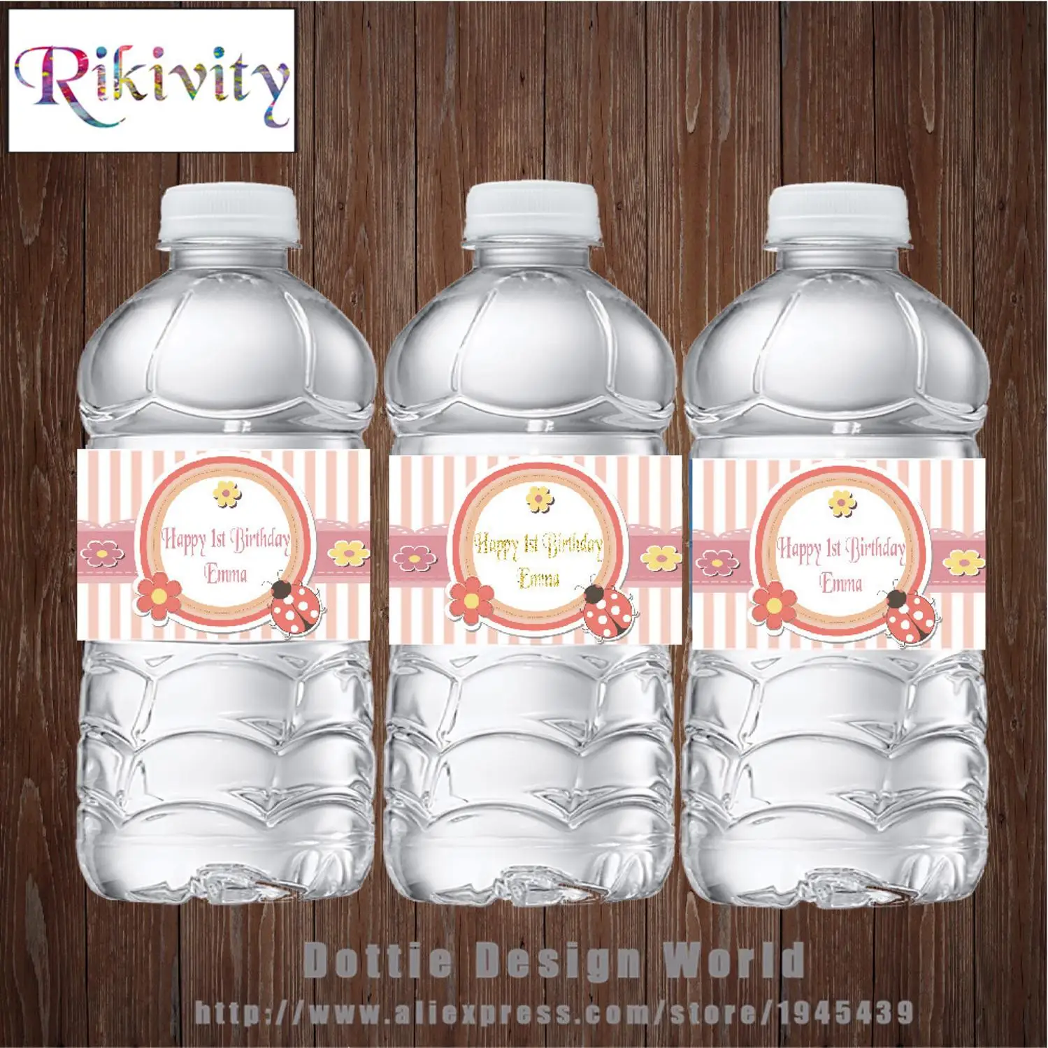 25 Pink Girl First Birthday Water Bottle Wrapper Favors Labels custom