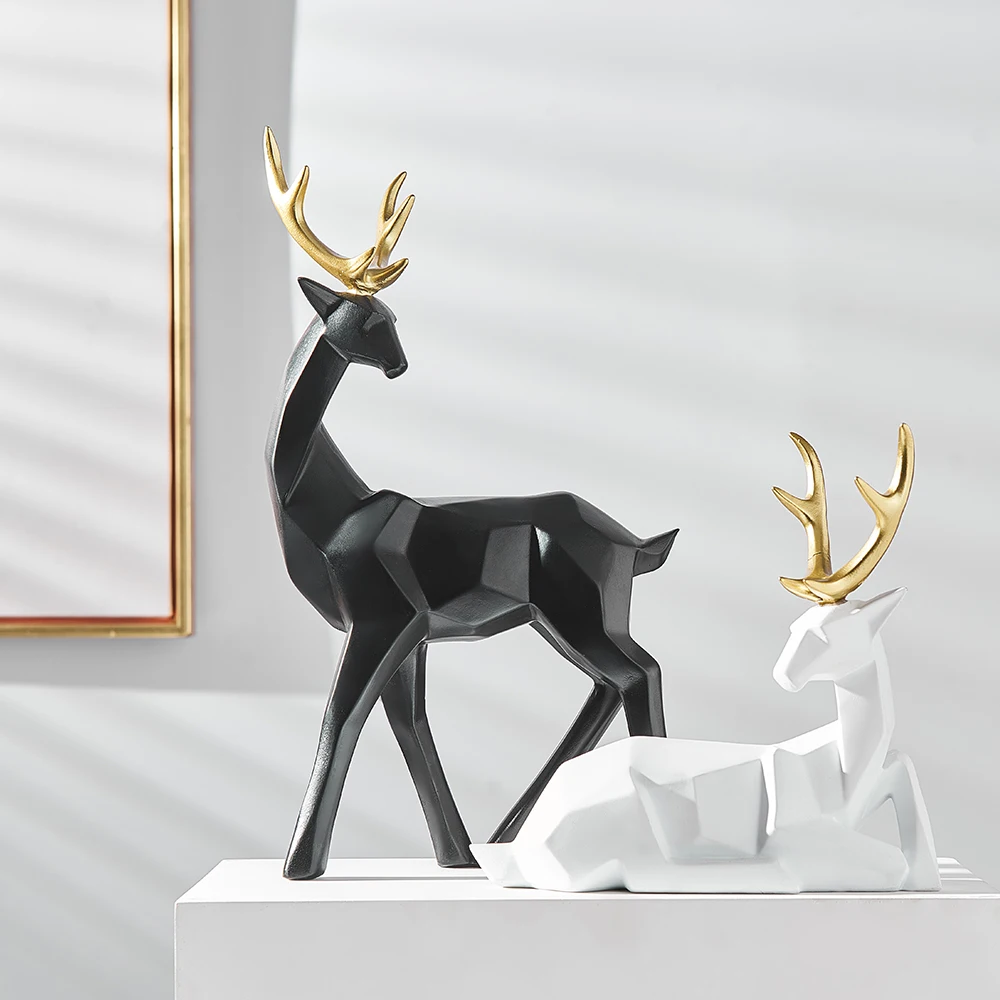 Figuritas de animales de resina para decoración del hogar, accesorios para sala de estar, estatuas de ciervos modernas, Feng shui, escritorio de oficina, regalos decorativos