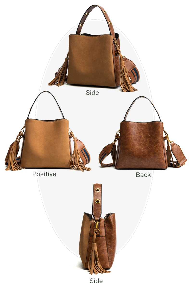 Женская матовая сумка-мешок в стиле ретро, винтажная Изысканная сумка-мессенджер с кисточками, Высококачественная сумка на плечо, простая сумка через плечо, сумка-тоут XA555H