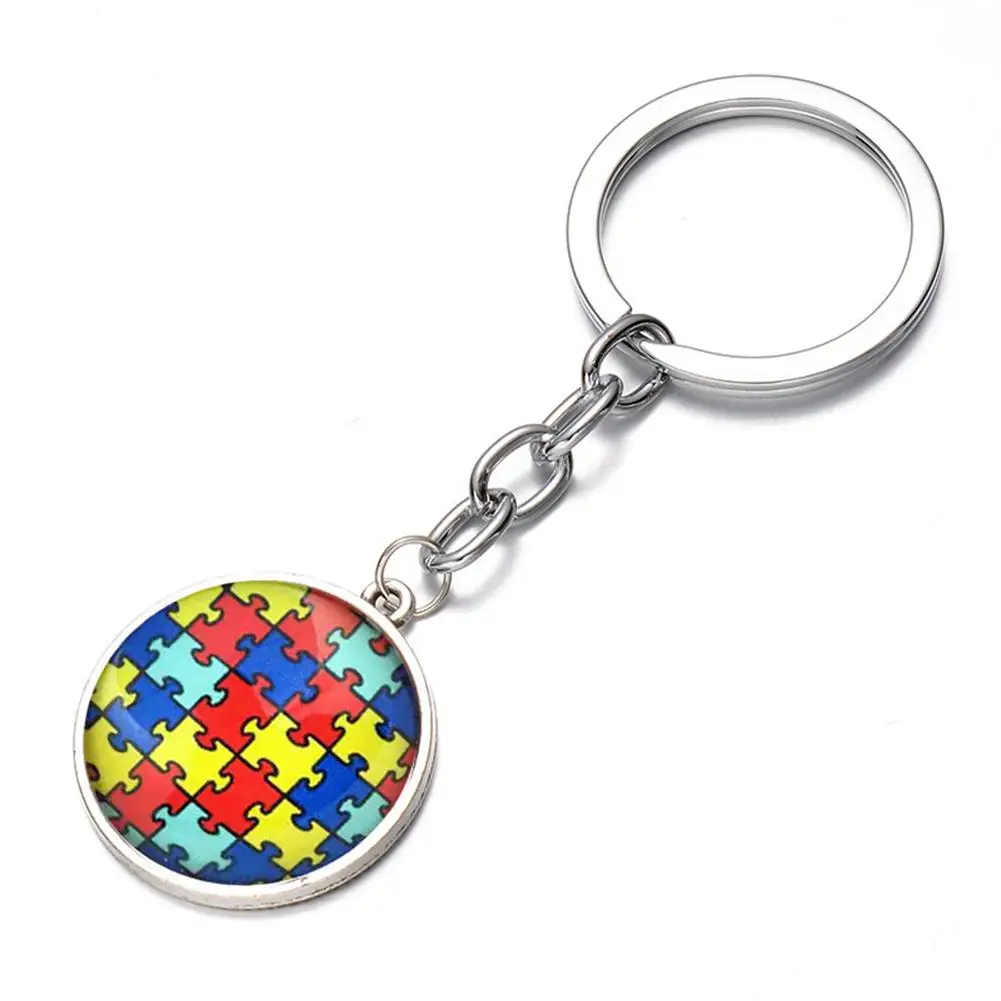 

Colorful Keychain Key Jigsaw Puzzle Glass Pendant Keychain Bag Hanging Decor New