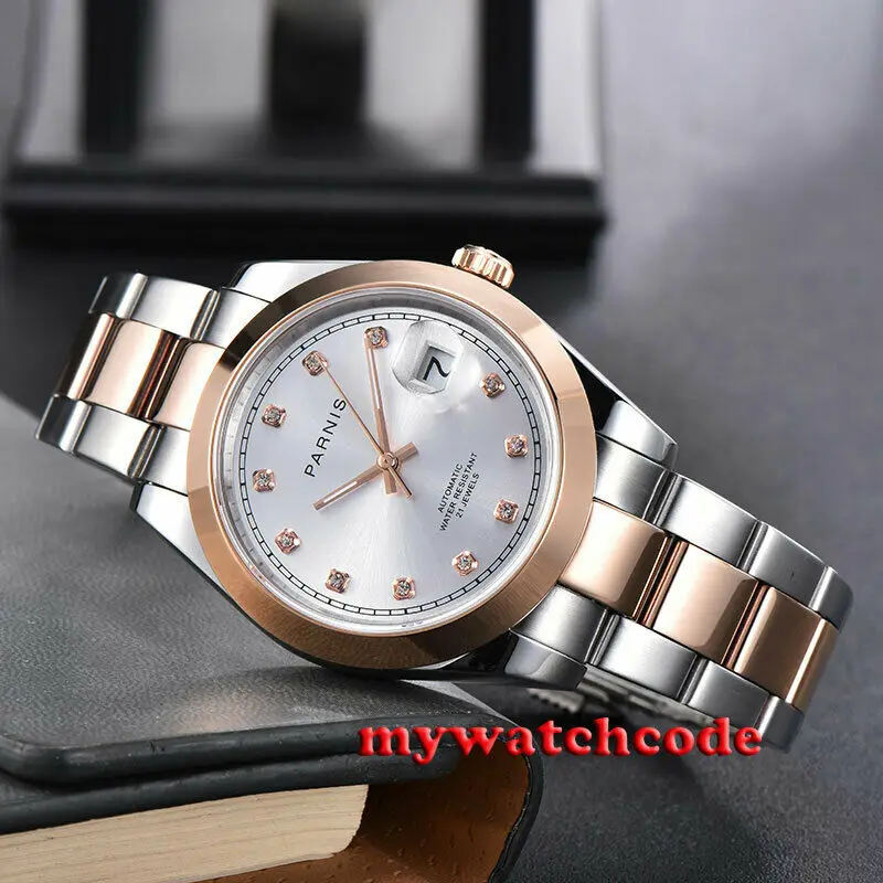 PARNIS top 39 5 мм белый и черный циферблат 21 jewels miyota 821A Автоматические Мужские часы с