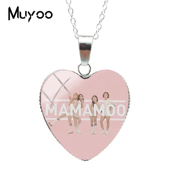 

2019 New Fashion Mamamoo Girls Kpop Group Heart Glass Cabochon Jewelry Necklace Handmade Heart Pendants Gifts for Fans HZ3