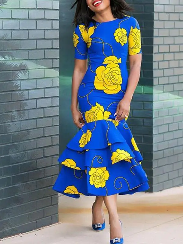 

Floral Printed Midi Woman Dress 2019 Spring Summer Ruffles Fit and Flare Boho Maxi Dresses Sleeveless Print Vestido