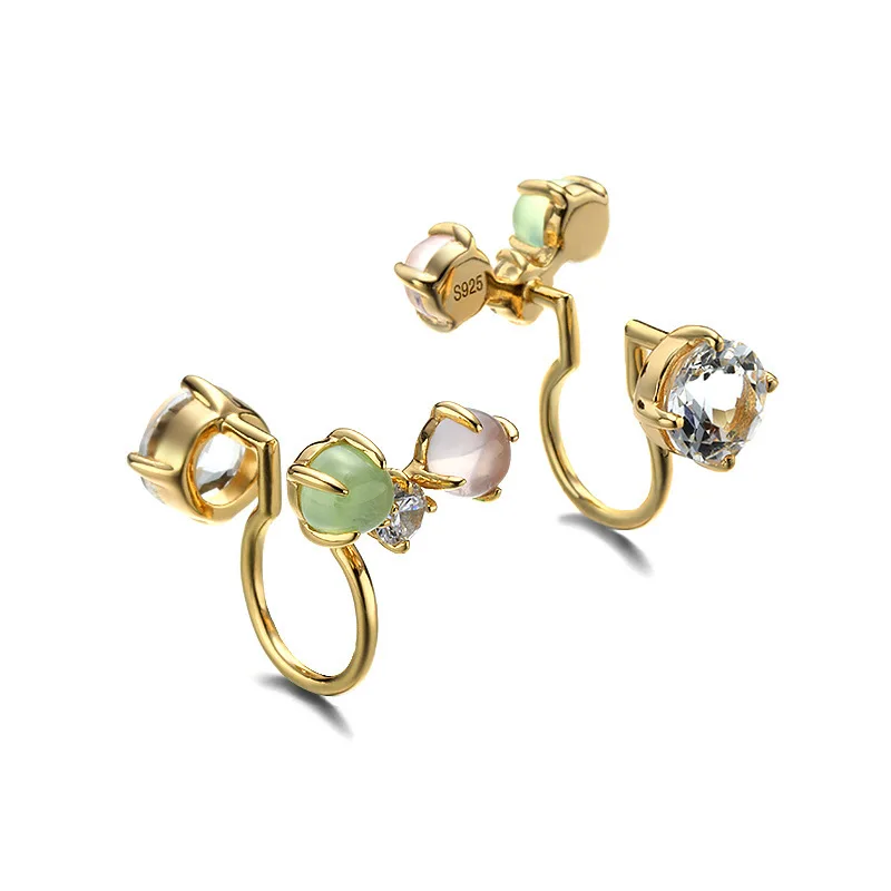 

ear clip natural grape Stone Crystal Earrings 925 sterling silver without pierced ear clip simple Zircon Earring New jewelry