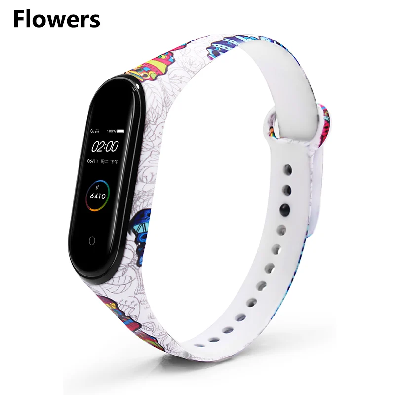 Flowers BOORUI для xiaomi mi band 4 ремешок mi band 4 умные аксессуары mi Band 4 ремешок для xiaomi mi band 4 умные браслеты - Цвет: Flowers