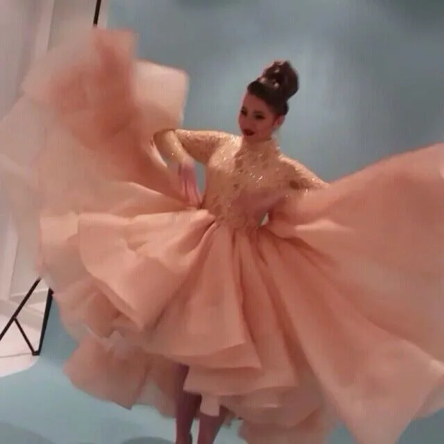 

Vestidos Saudi Arab Ball gown Organza/Lace Length High Collar Long Sleeve Evening gown 2018 mother of the bride dresses