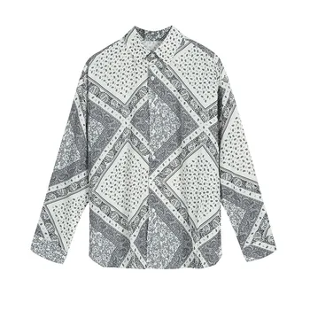 

Men Loose Shirt Long Sleeve Grey Dark Blue Dot Print Chiffon Streetwear Male Fashion Hip Hop Clothing Vintage Camisas Autumn