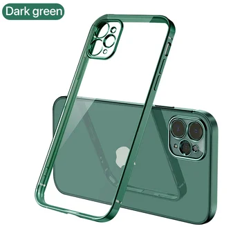 Luxury Plating Square Frame Silicone Transparent Case on For iPhone 11 12 13 Pro Max Mini X XR 7 8 Plus SE 2020 Clear Back Cover 9