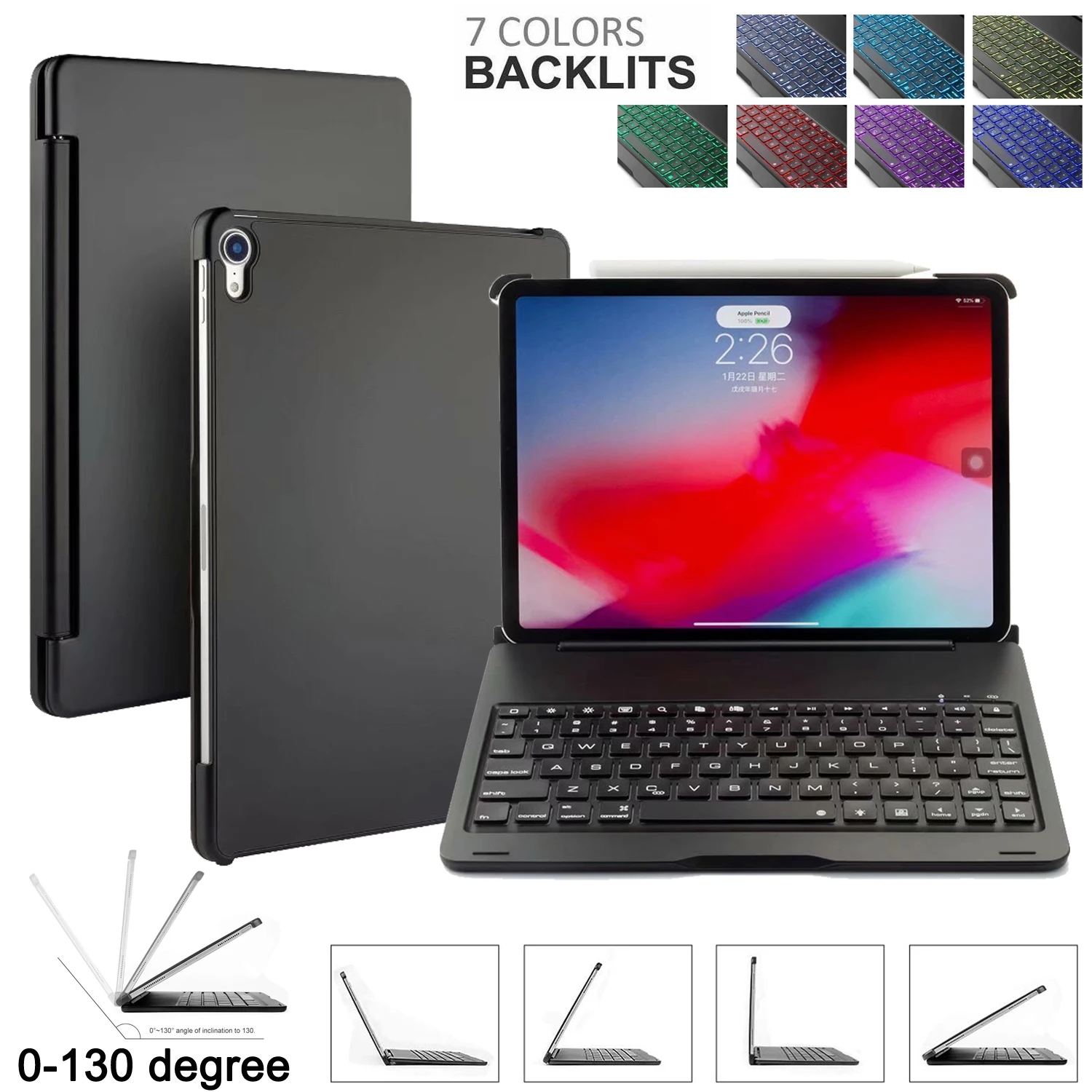 

For Apple iPad Pro 11 inch Keyboard Case , Backlit Smart Folio Wireless Bluetooth Metal Keyboard For ipad 11 2018 A1980/A2013
