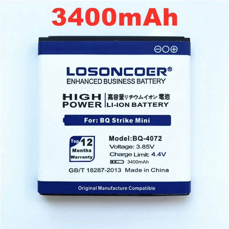 LOSONCOER 3400 мАч для BQ-4072 батарея для BQ 4072 BQS 4072 BQS-4072 Strike Mini запасные аккумуляторы для телефонов