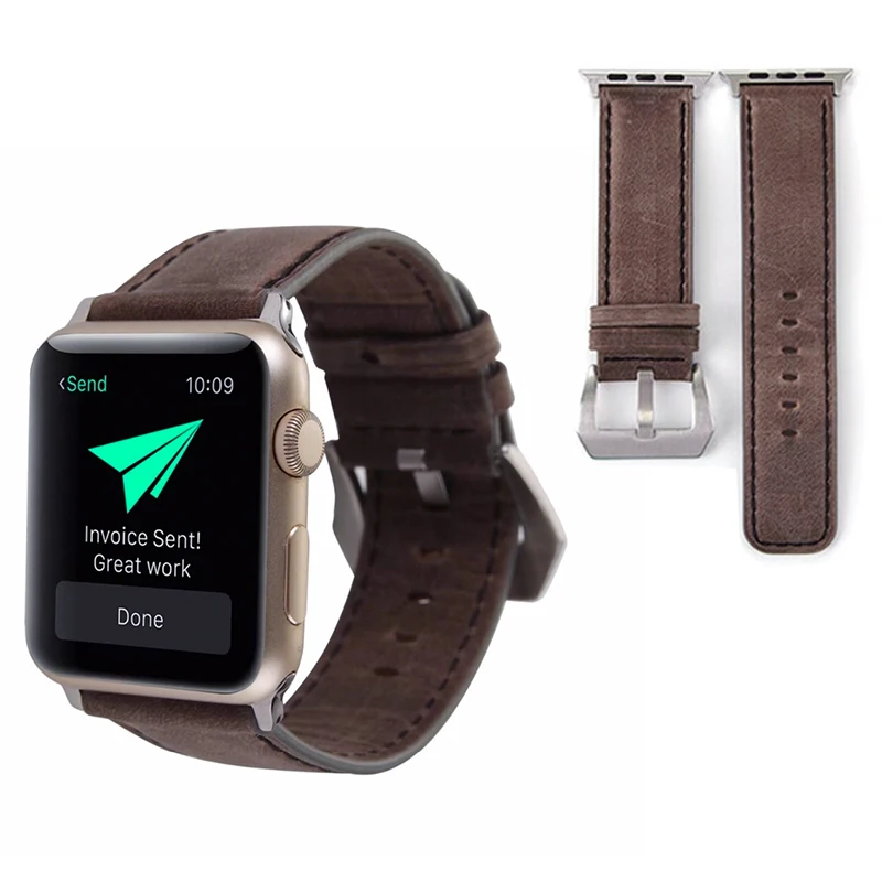 Коричневый кожаный ремешок-петля для Apple Watch 5 4 3 2 1 38 мм 40 мм мужской кожаный ремешок для iwatch5 серии 44 мм 42 мм винтажный ремешок