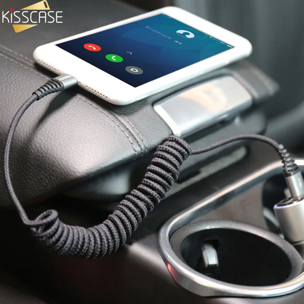 

KISSCASE 2 in 1 Micro USB Cable 2.4A Phone Charger USB Type C Cable Spring Cables for iPhone Xiaomi Huawei Samsung Adapters