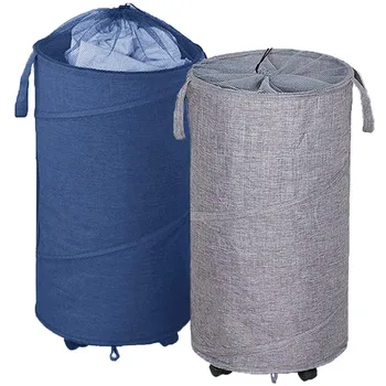 

2 Pack Collapsible Laundry Basket with Wheels, Handles and Mesh Tops - Smart Design, Large, Oxford Fabrics