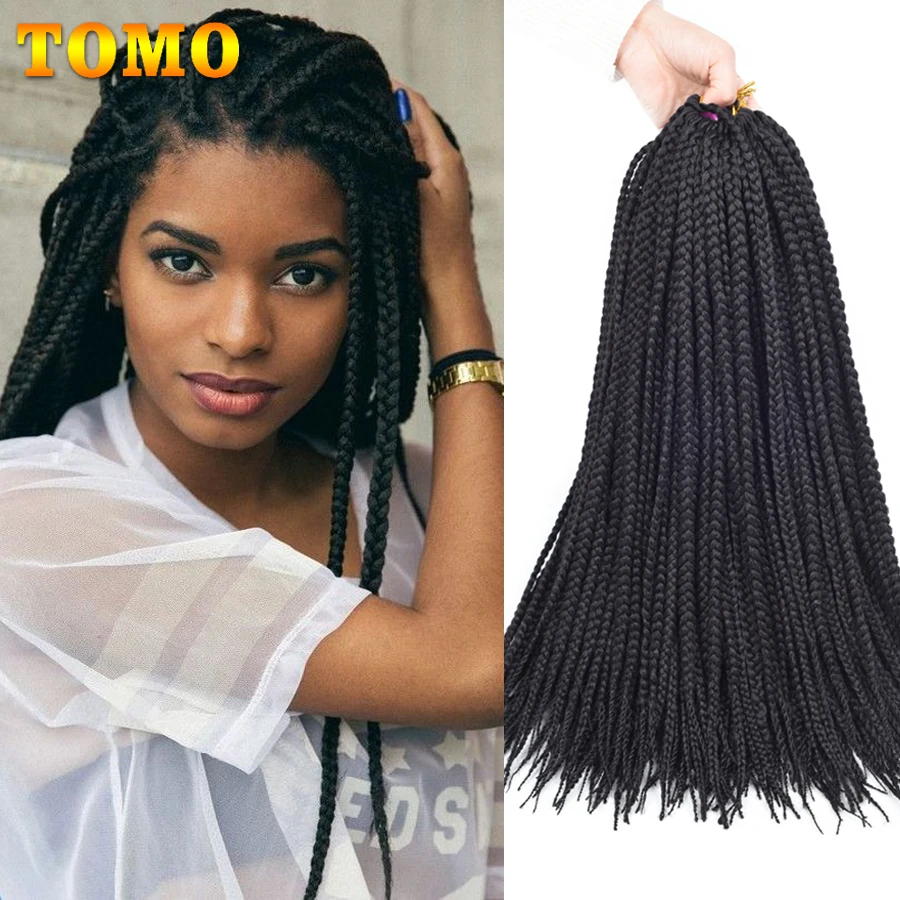TOMO 14 18 22 Inch 3X Medium Box Braids Crochet Hair 22Roots/Pack Ombre  Color Synthetic Braiding Hair Extensions Black Brown Bug - AliExpress