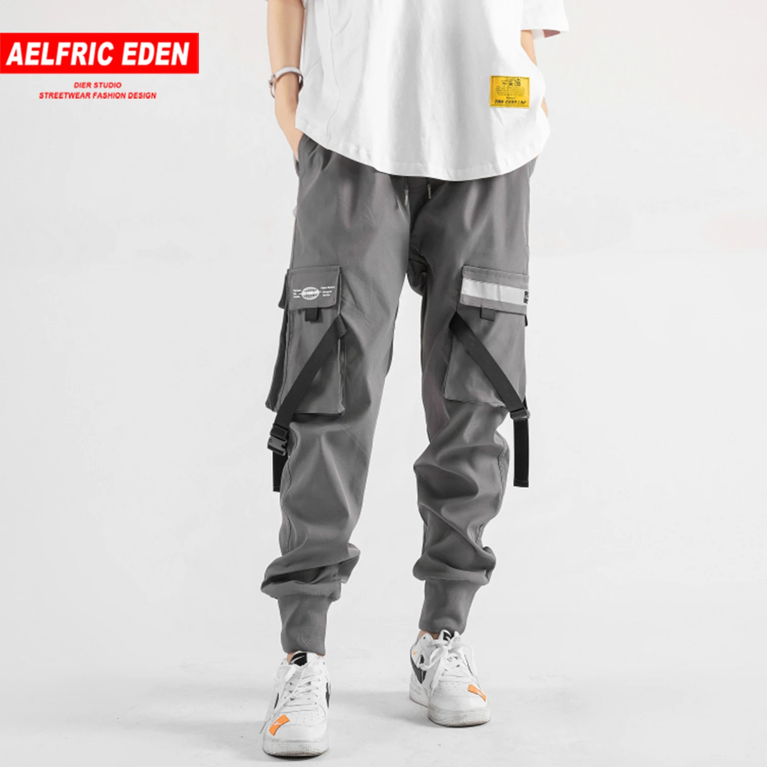 Aelfric Eden, штаны-шаровары с несколькими карманами и лентами, Мужские штаны-карго,, Harajuku, хип-хоп, мужские брюки, Повседневная мода, уличная одежда, джоггеры