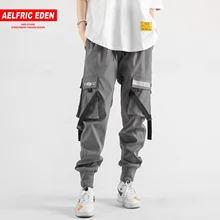 Aelfric Eden, штаны-шаровары с несколькими карманами и лентами, Мужские штаны-карго,, Harajuku, хип-хоп, мужские брюки, Повседневная мода, уличная одежда, джоггеры