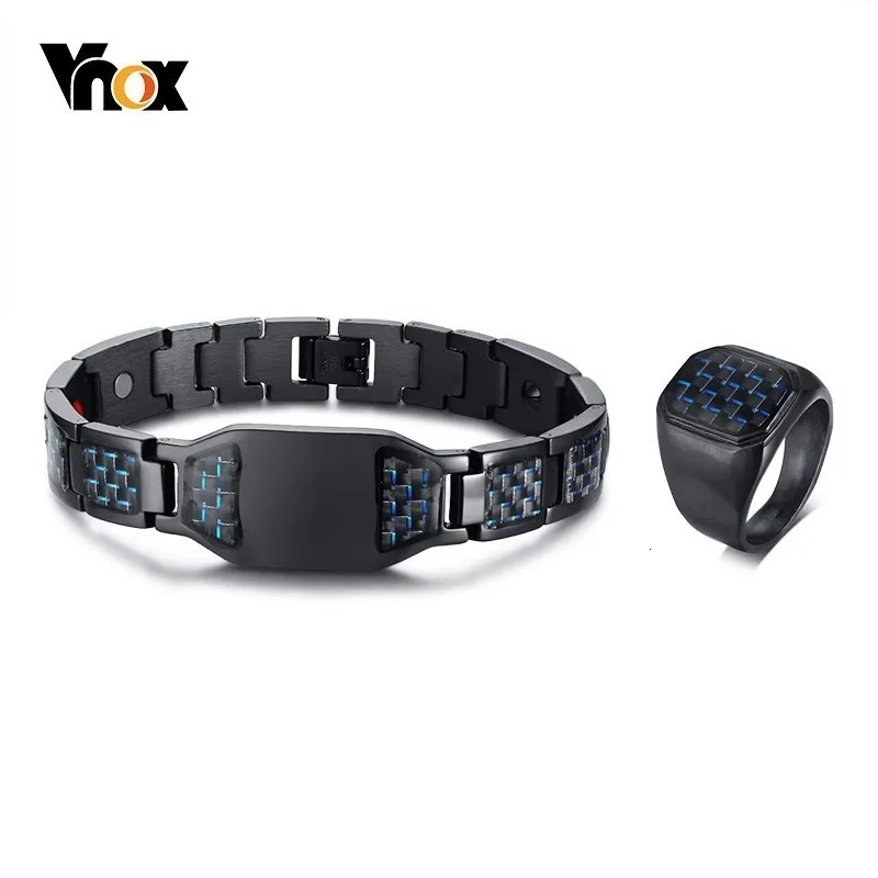 Vnox стильные новые кольца из углеродного волокна и магнитные браслеты для
