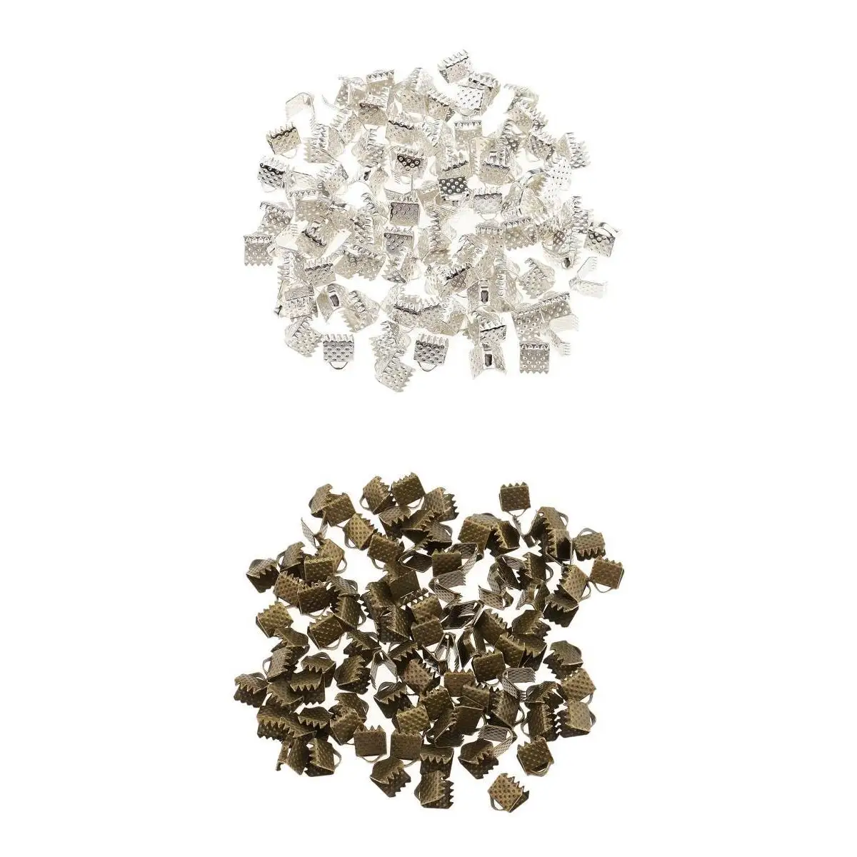 200 Pieces Silver and Bronze Crimp Clasps for DIY Necklace Choker Making Supplies, Flat Cord Ribbon Closure Findings, 0.24inch