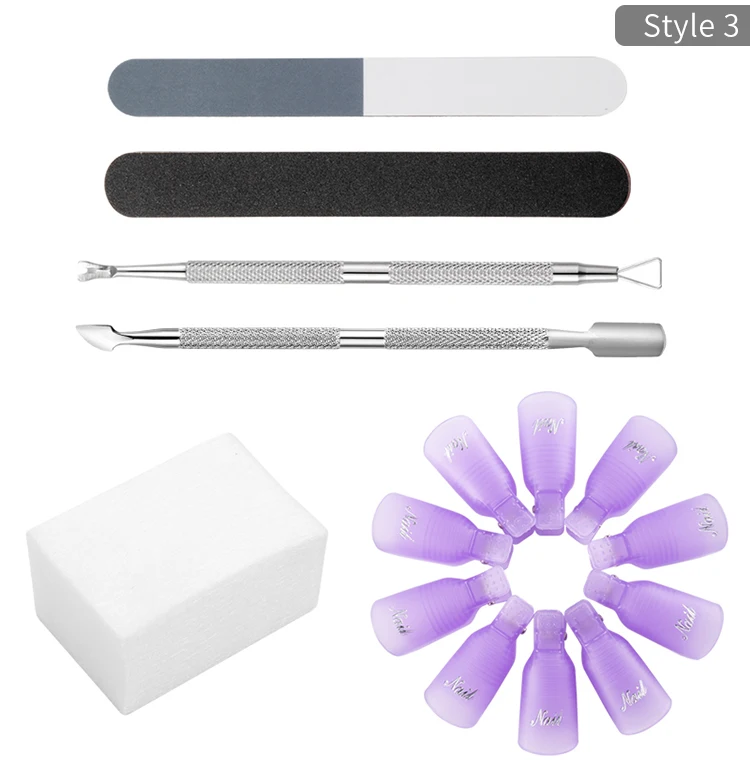 6Pcs/Set Nail Art Polish Remover Gel Soak Off Cap Clip Cuticle Pusher Cotton Wipes Polishing File Buffer Manicure Clean Tool