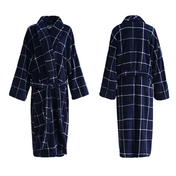 

Winter 2019 Fashion Lovers Autumn Long Flannel Warm Plaid Bathrobe Women Men Bath Robe Sexy Dressing Gown