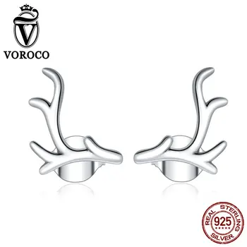 

VOROCO Genuine 925 Sterling Silver Simple Antlers Stud Earrings for Women silver Fine Jewelry 2020 New Bijoux Earring BKE963