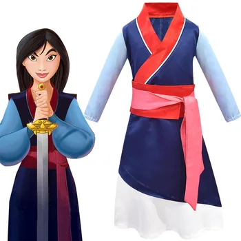

Drama Hua Mulan Princess Cosplay Dress Blue Red Chinese Traditional Role Play Dresses Halloween Hanfu Costume For Kid Girls