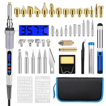 

45pcs LCD Wood Burning Kit Wood Burning Pyrography Pen Soldering Iron DIY Craft Tools 60W with Temp Control Wood-Burning Pen