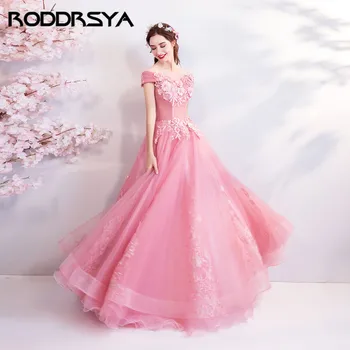 

Off the Shoulder Prom Dresses 2020 Lace Applique Pearls Evening Dresses Long robe Formal Gowns