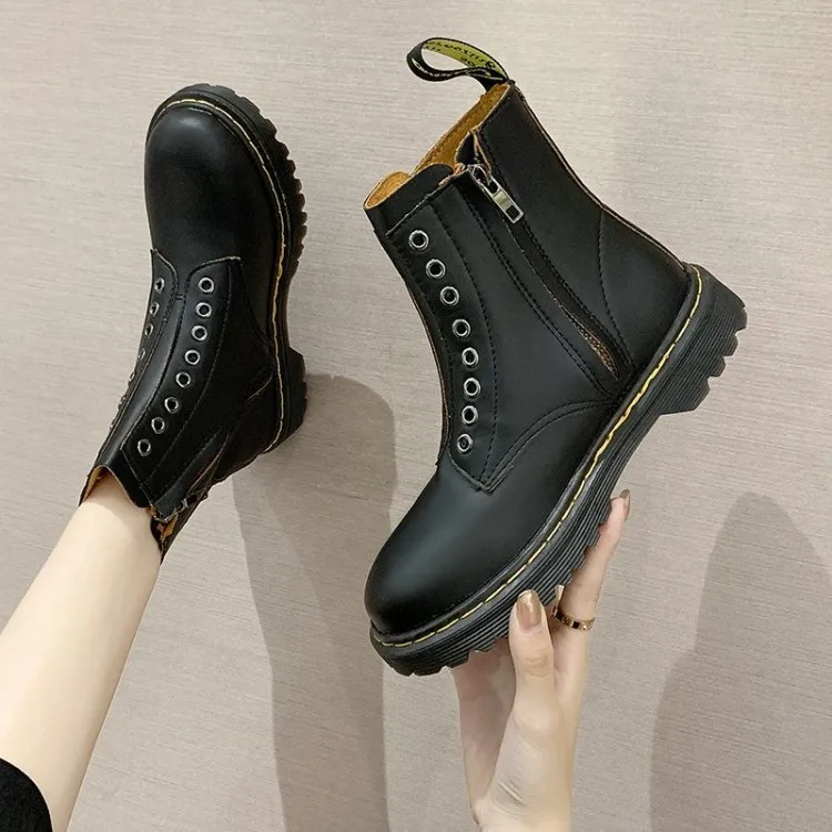 

2021 New Fashion Women Ankle Boots Winter Ankle Boots Pu Leather Women Boots Round Toe Zipper Warm Boots Low Heel Botas Mujer