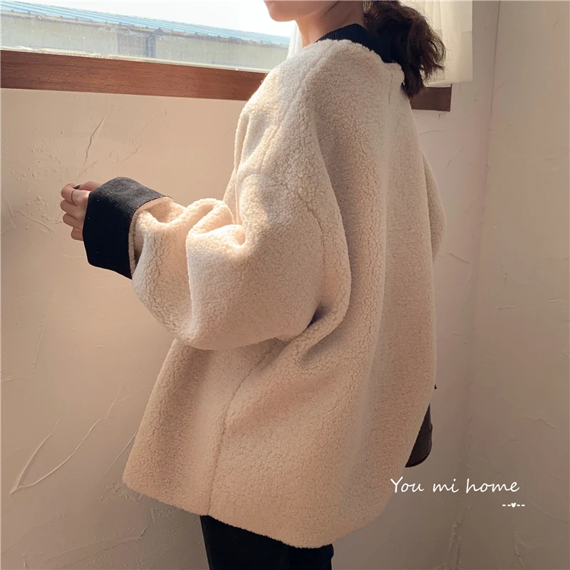Greatest  Alien Kitty 2019 New Korean Fashion Baseball Jacket Coat Women Vintage Fall Winter Loose Faux Fur W