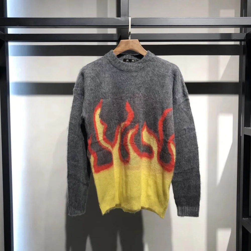DUYOU 2019 осень зима новый мужской свитер Slim Fit пламя печати пуловер мужской вязаный свитер Мужская мода для женщин