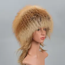 

Real Fox Fur Pompom Bomber Winter Hats Russian Female Ski Mask Natural Raccoon Fur Hat Knitted Skullies Beanies Fall Women's Cap