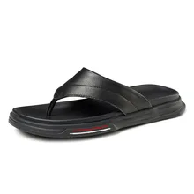 Мужские летние шлепанцы из натуральной кожи; пляжные белые дизайнерские Вьетнамки; роскошные мужские шлепанцы; Цвет Черный; нескользящие уличные тапочки