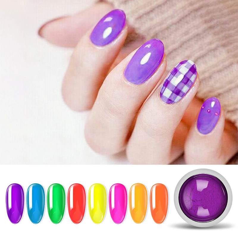 1 коробка порошок неонового пигмента 8 цветов для ногтей флуоресцентный градиентный блеск пыль DIY украшения для ногтей Пудра для ногтей