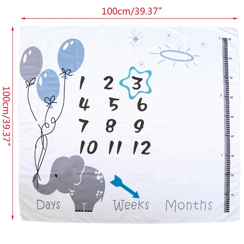 1 Set Baby Monthly Record Growth Milestone Blanket Newborn Photography Props Accessories Cartoon Printing Background cotton muslin blanket cotton blanket swaddle blanket cotton gauze blanket cotton knit blanket