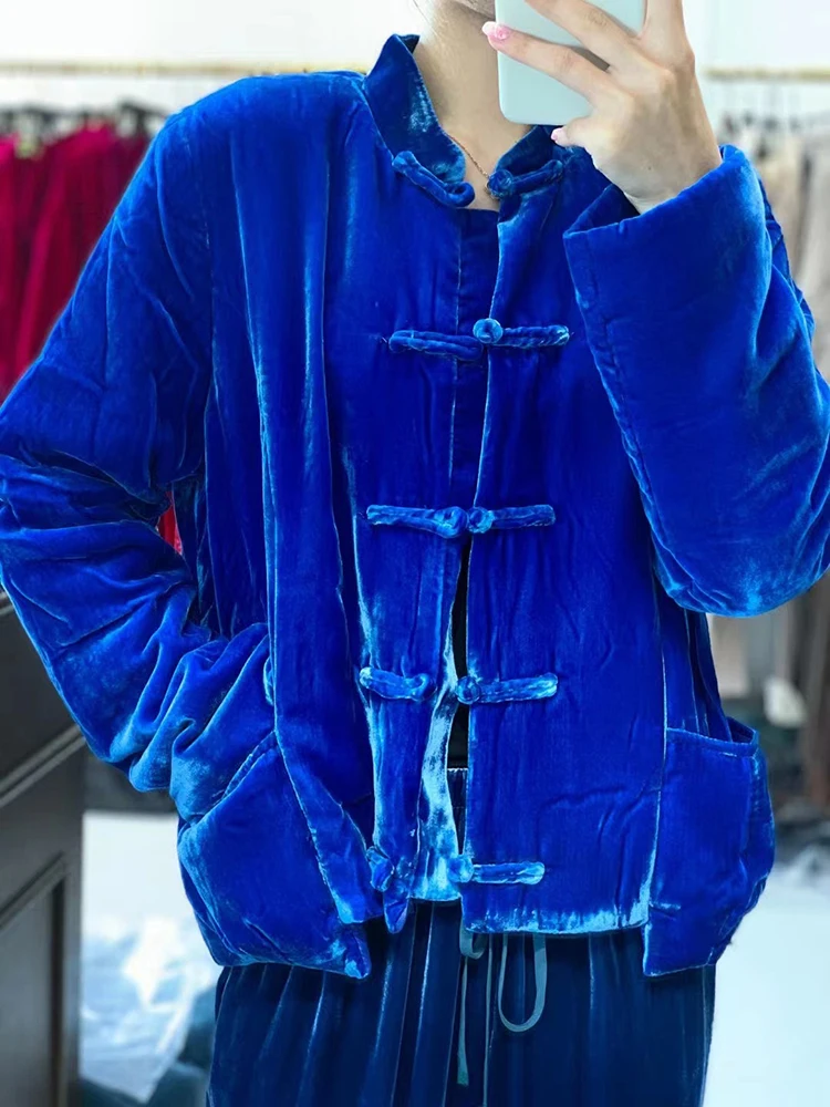 Silk velveteen stand collar jacket Clearance