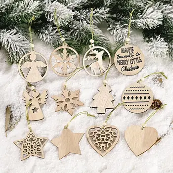 

10/12pcs DIY Wooden Pendants Christmas Tree Ornaments Merry Christmas Decorations For Home 2020 Navidad Xmas Gifts New Year 2021