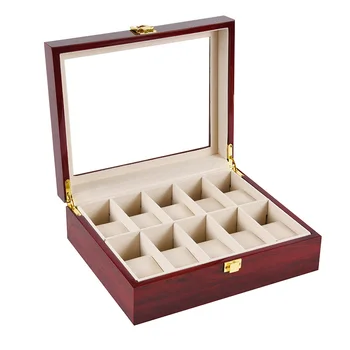 

2/3/5/6/10/12 Slots Watch Box Storage With Red Black Wooden Glass Case Bracelet Display Casket Watches Holder Casket