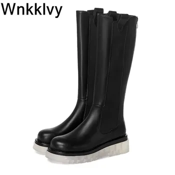 

Transparent clear flat heel Thick bottom Martin boots women flatform Autumn Winter shoes knee high booties long boots 2020
