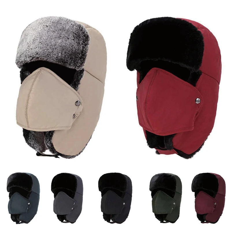 

Women Men Thick Bomber Hat Fluffy Thermal Windproof Face Mask Ear Protection Winter Warm Cap Outdoor Winter Apparel Accessories